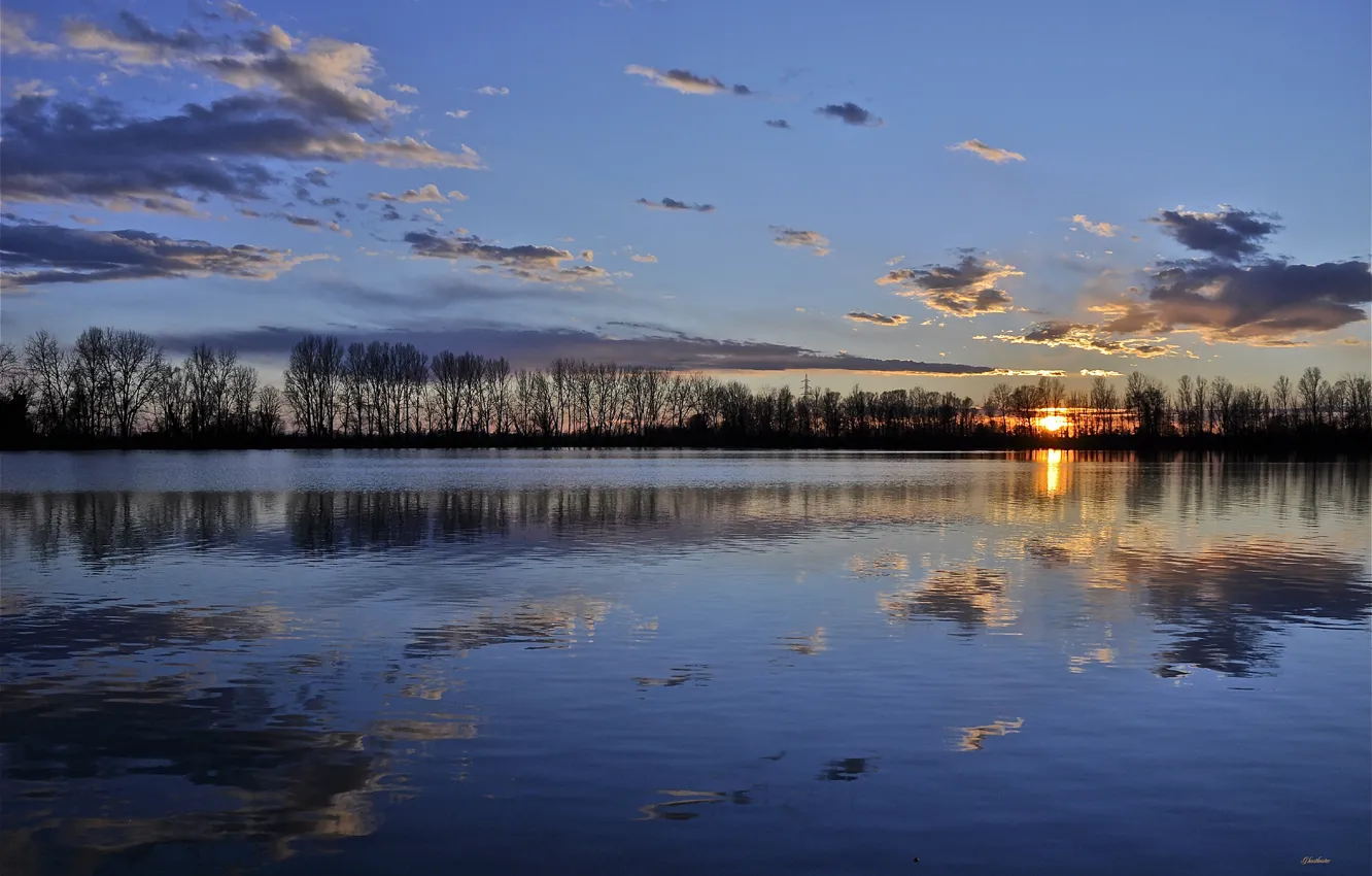 Фото обои закат, озеро, отражение, вечер