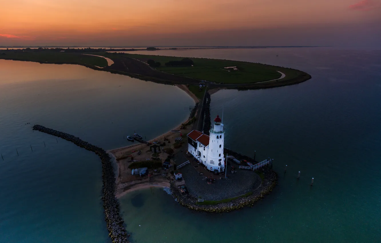Фото обои маяк, остров, панорама, Нидерланды, Rozewerf