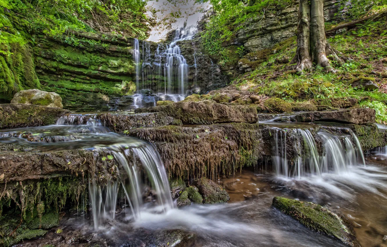 Фото обои ручей, камни, скалы, водопад, каскад