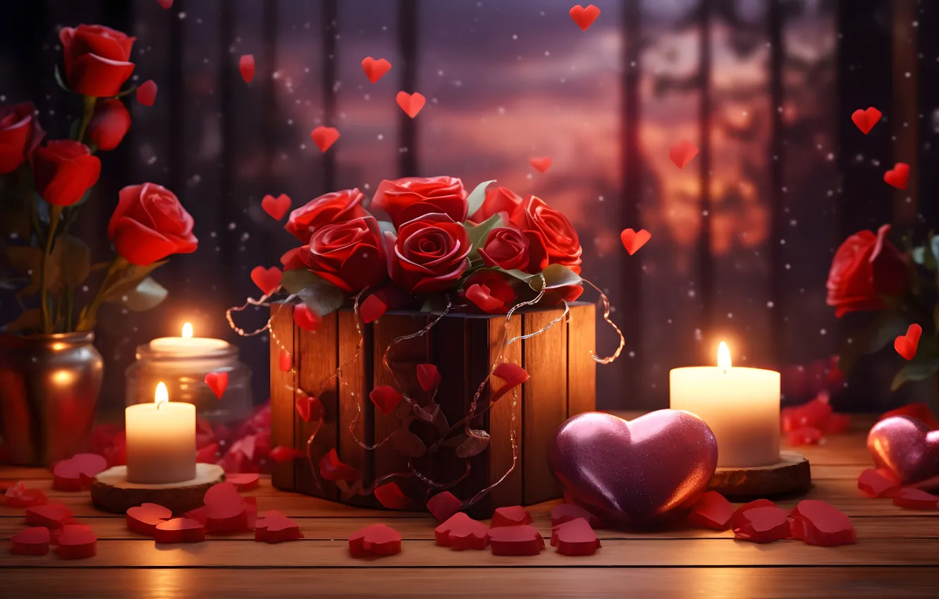 Фото обои любовь, цветы, подарок, романтика, сердце, розы, love, happy