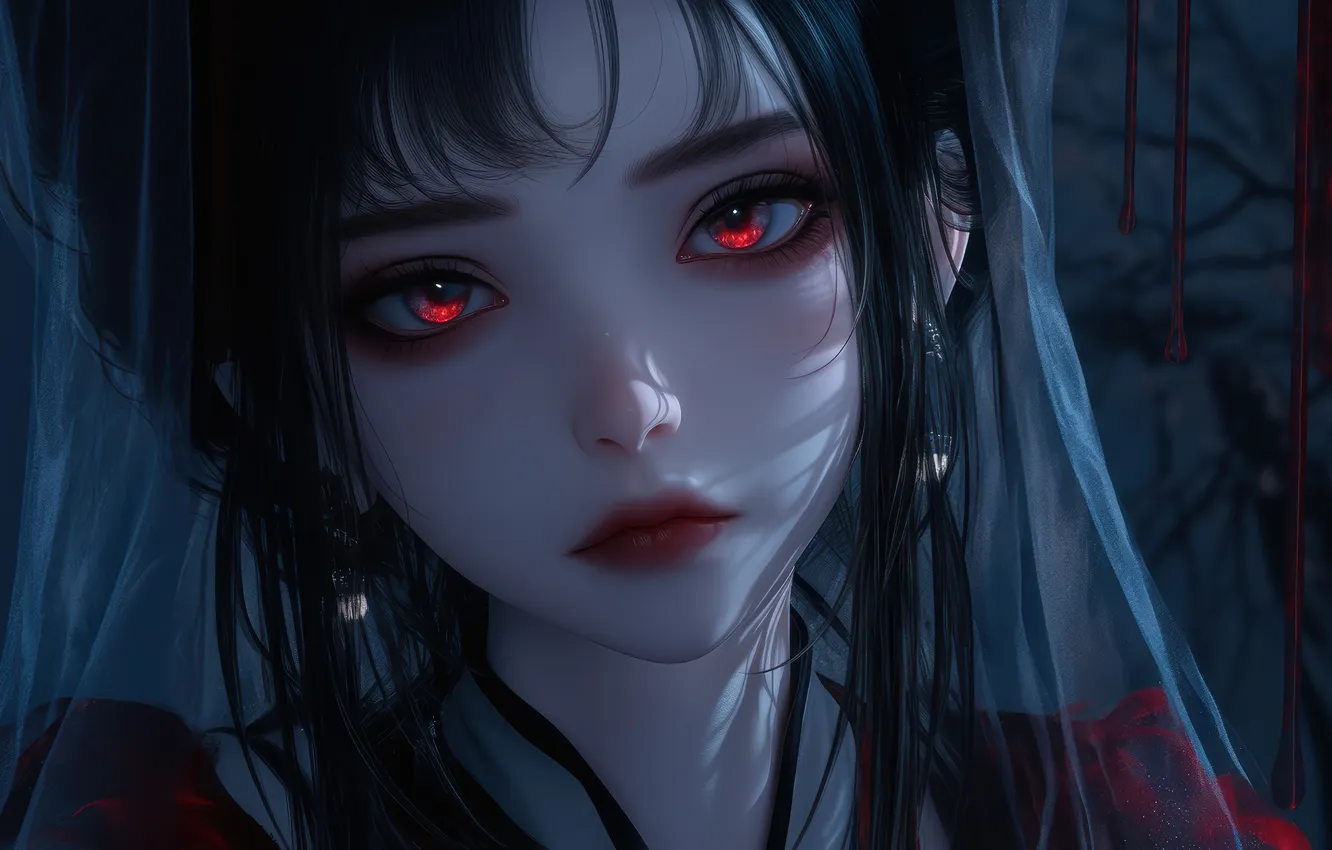 Фото обои Girl, Fantasy, Anime, Red Eyes, Face, Anime Girl, AI Art, AI Generated