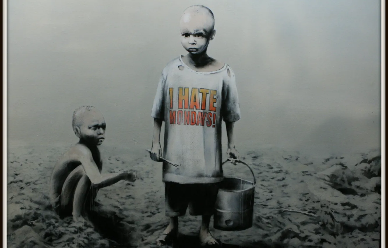 Фото обои дети, Banksy, негры, бэнкси, I hate mondays