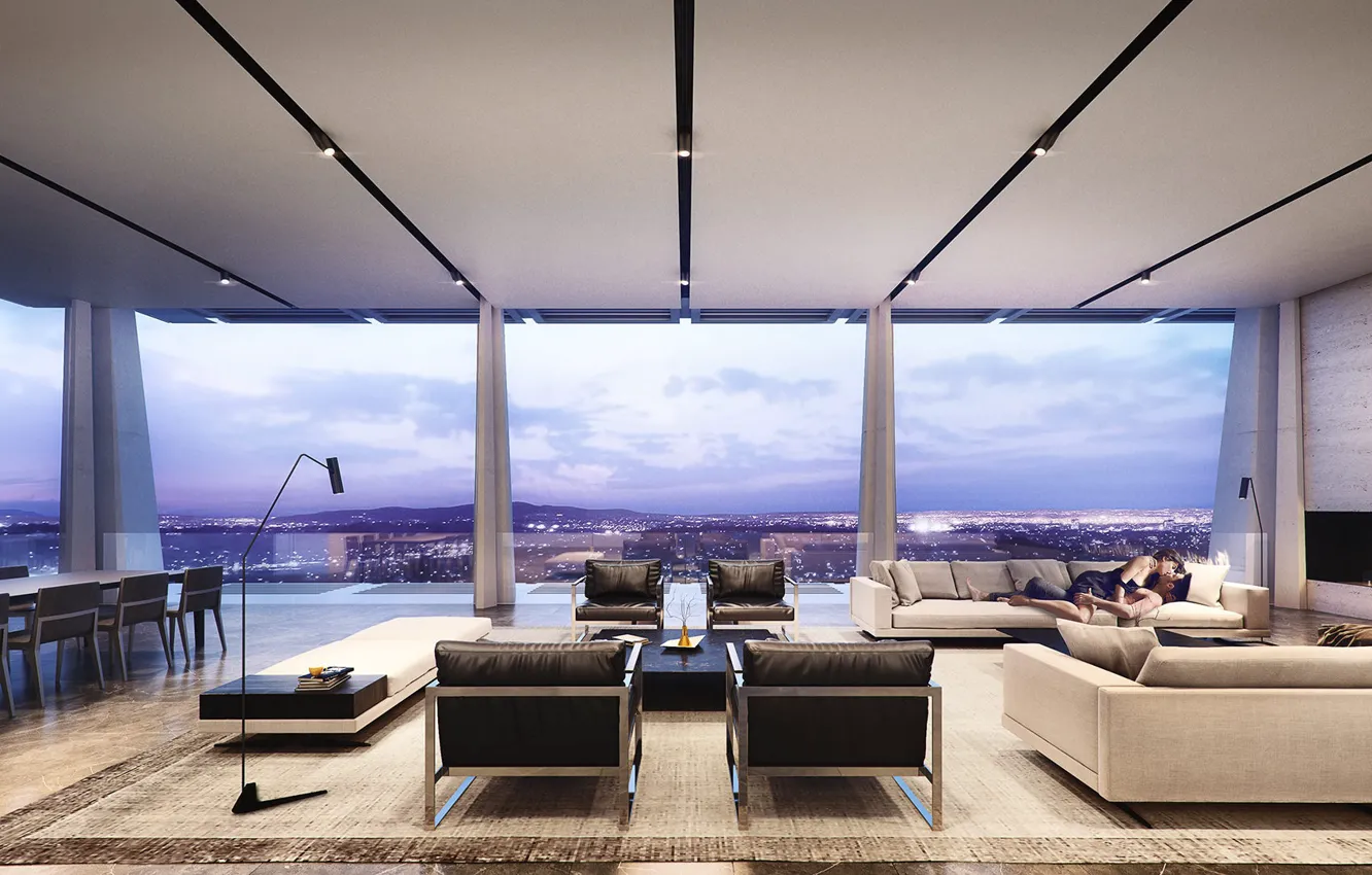 Фото обои интерьер, камин, пентхаус, Los Angeles, гостиная, люкс, Beverly Crest Residence