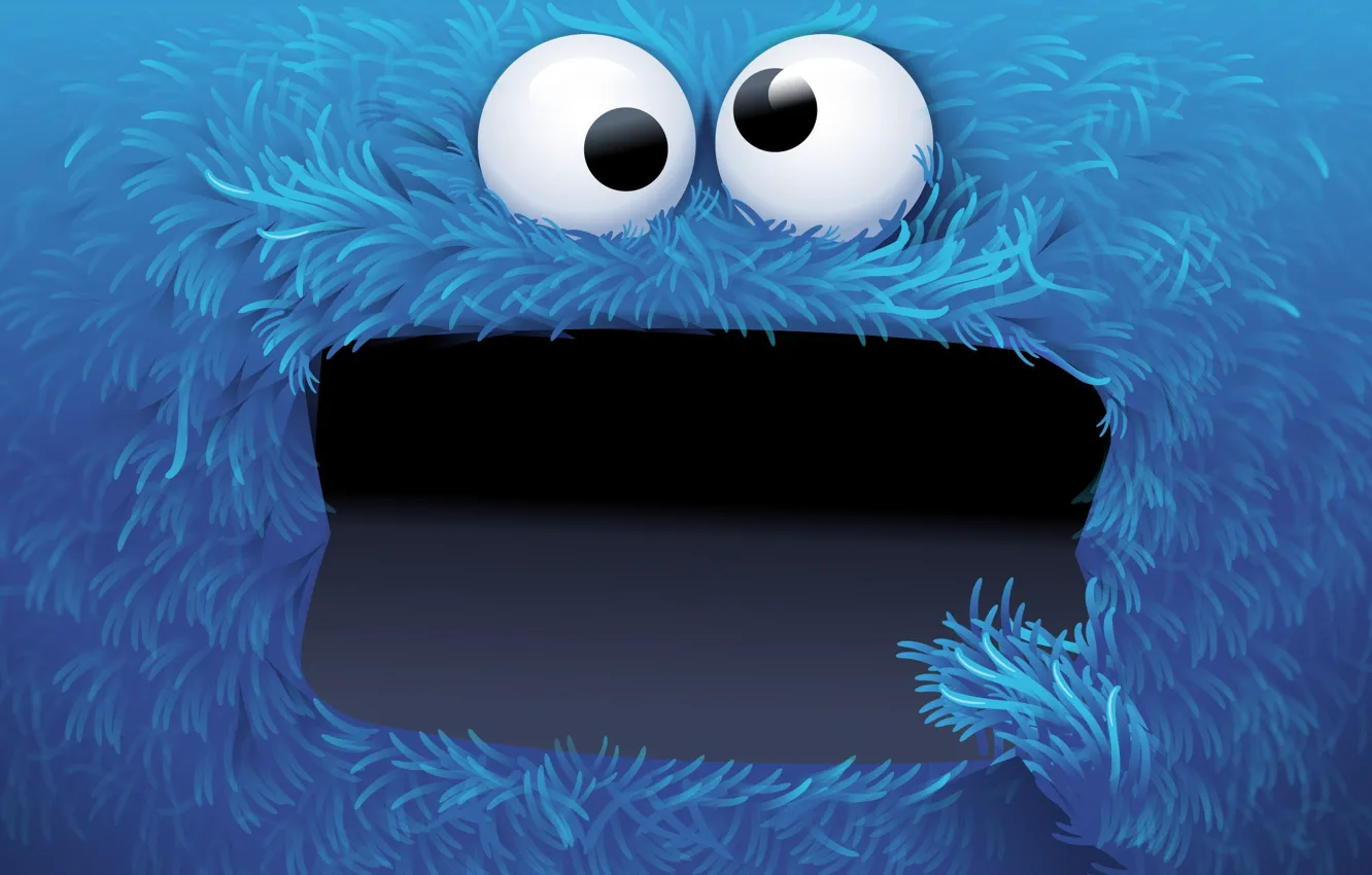 Фото обои синий, рот, Коржик, аппетит, Cookie Monster, поедатель печенек, ростовая кукла, Om nom nom nom