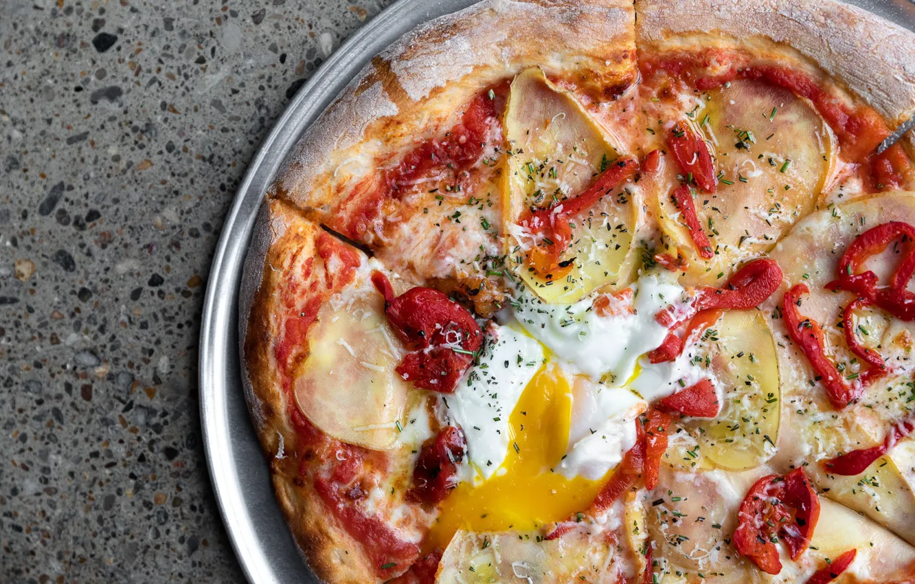 Фото обои pizza, eggs, tomatoes