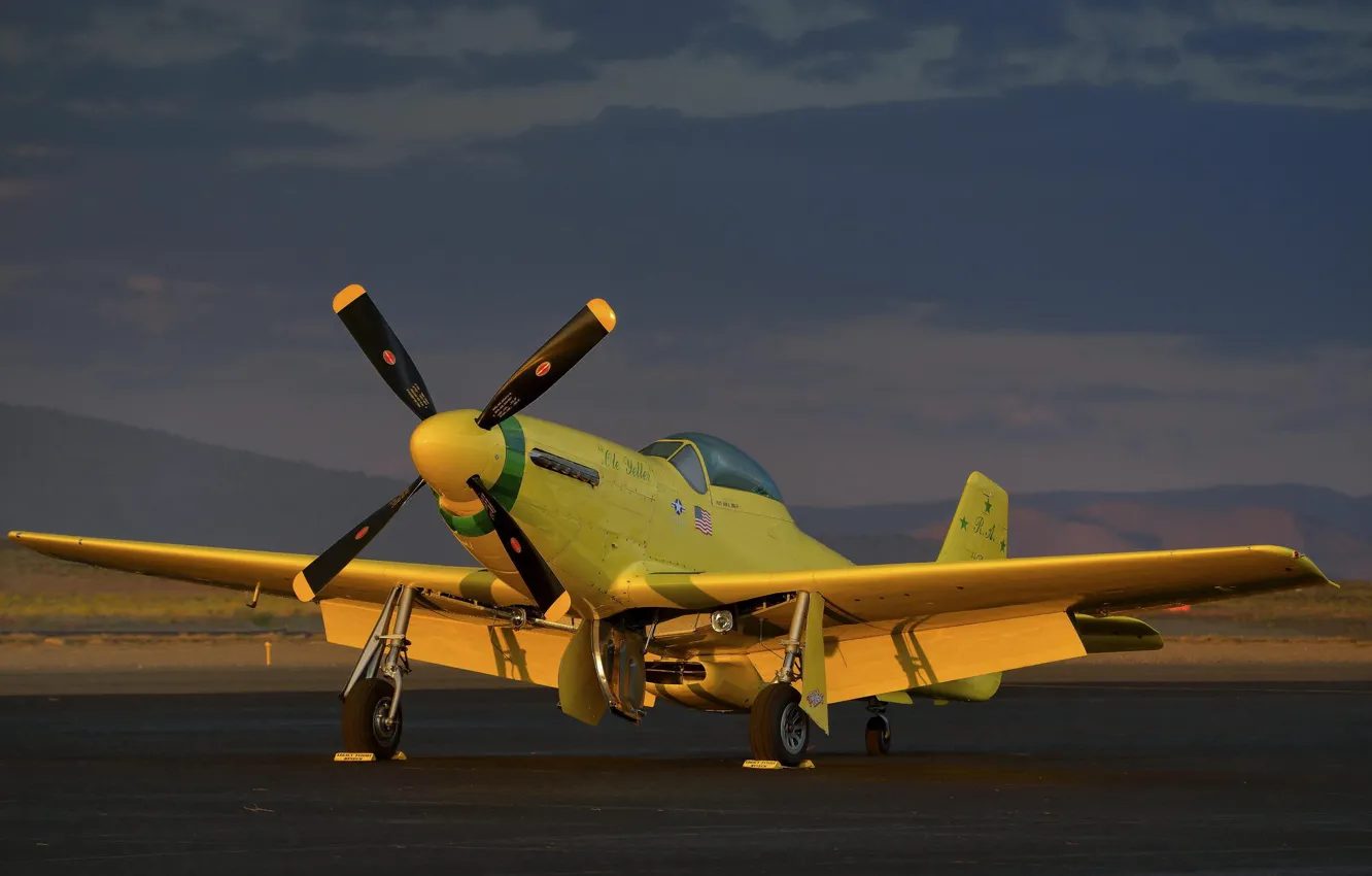 Фото обои желтый, самолет, mustang, fighter, P-51, warbird, WWII, Ole Yeller