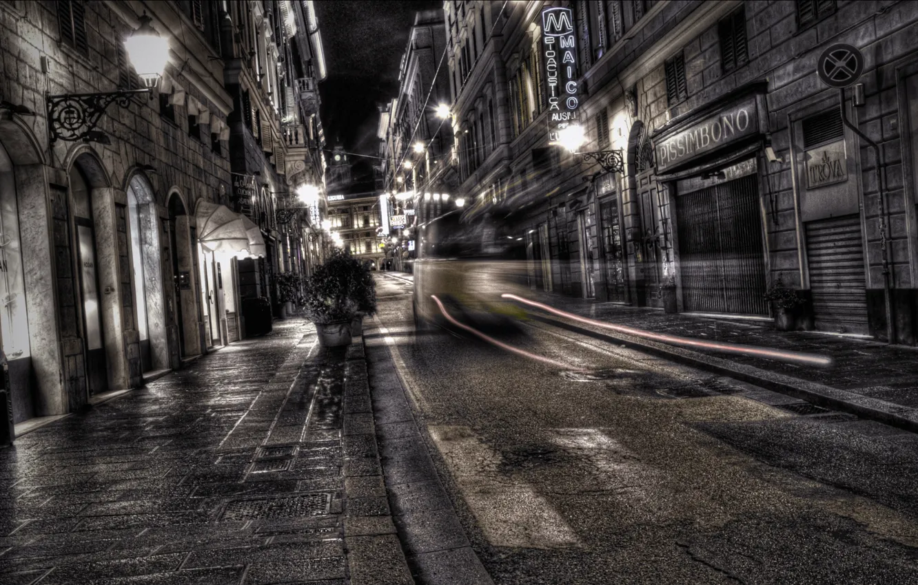 Фото обои ночь, улица, фонари