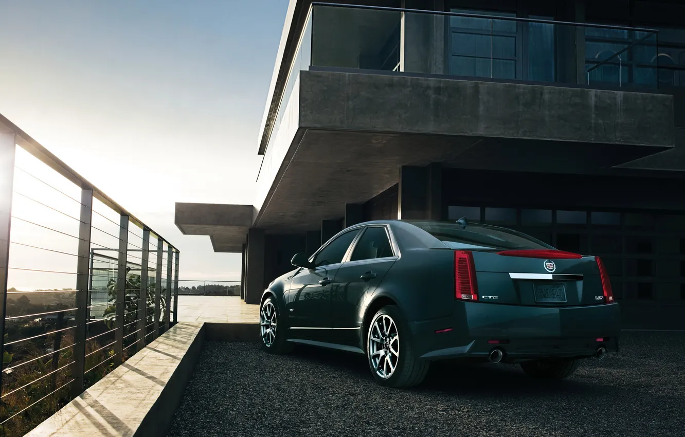Фото обои солнце, лучи, дом, CTS, кадиллак, cadillac