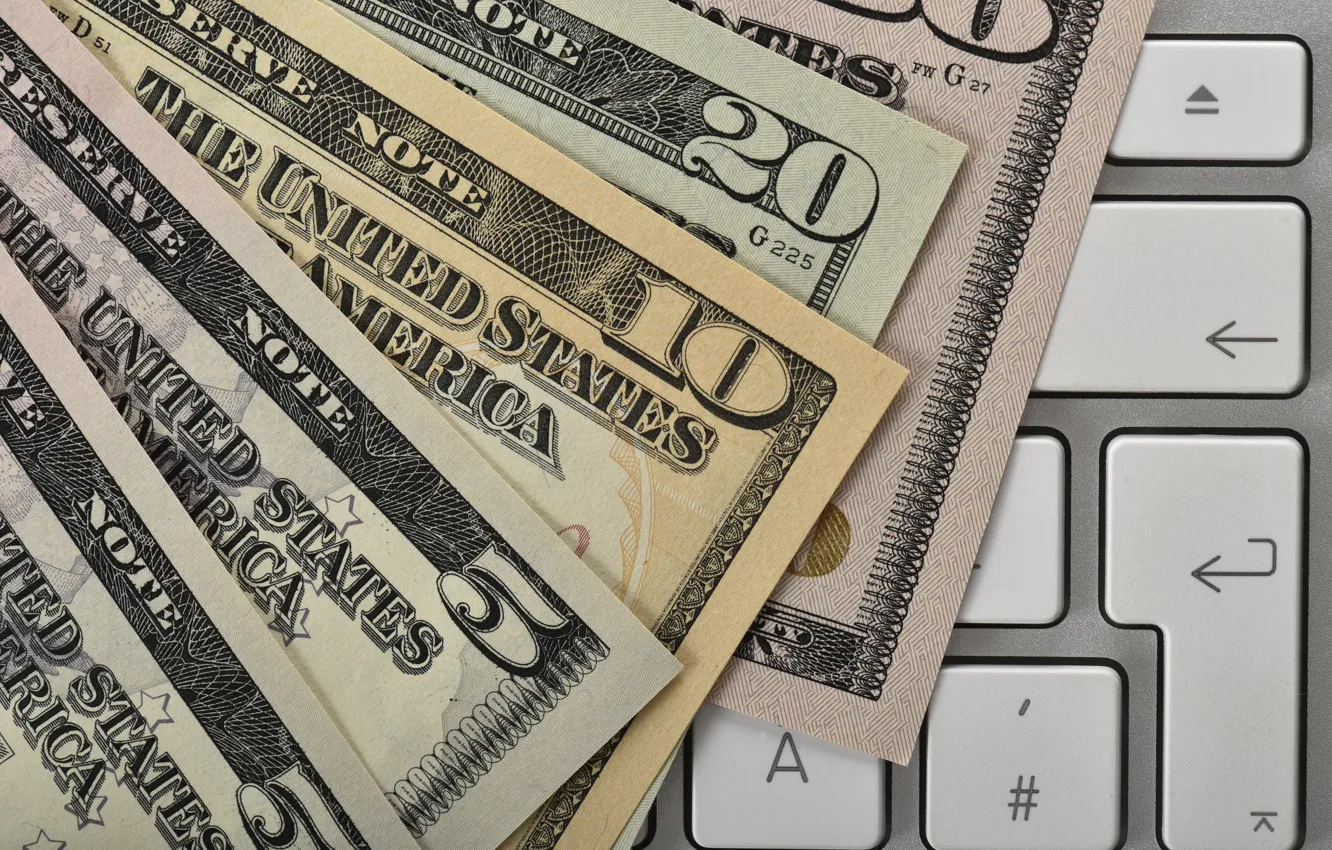 Фото обои деньги, доллар, клавиатура, купюры, dollar, keyboard