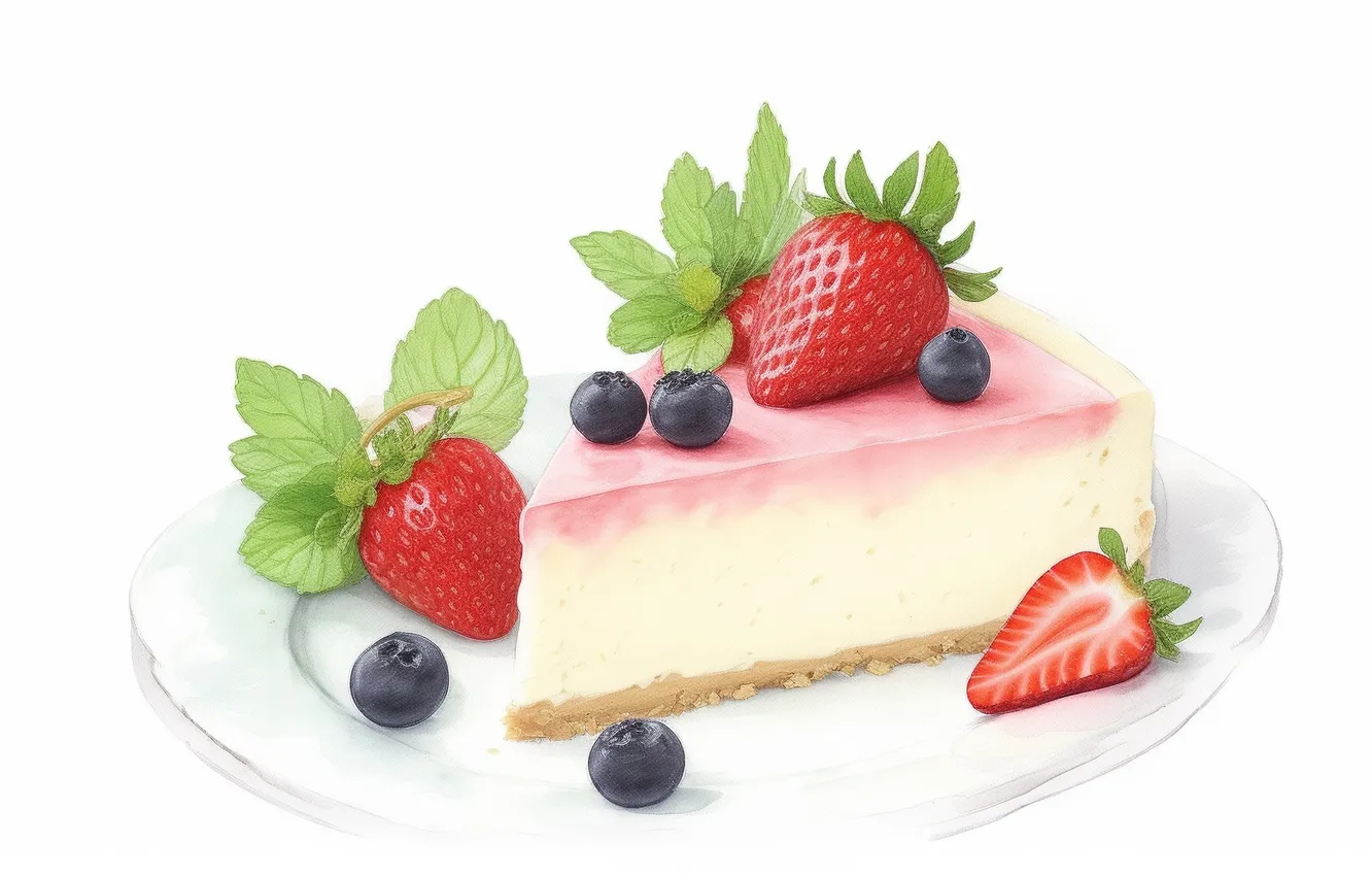 Фото обои рисунок, еда, вкус, черника, клубника, акварель, торт, пирожное