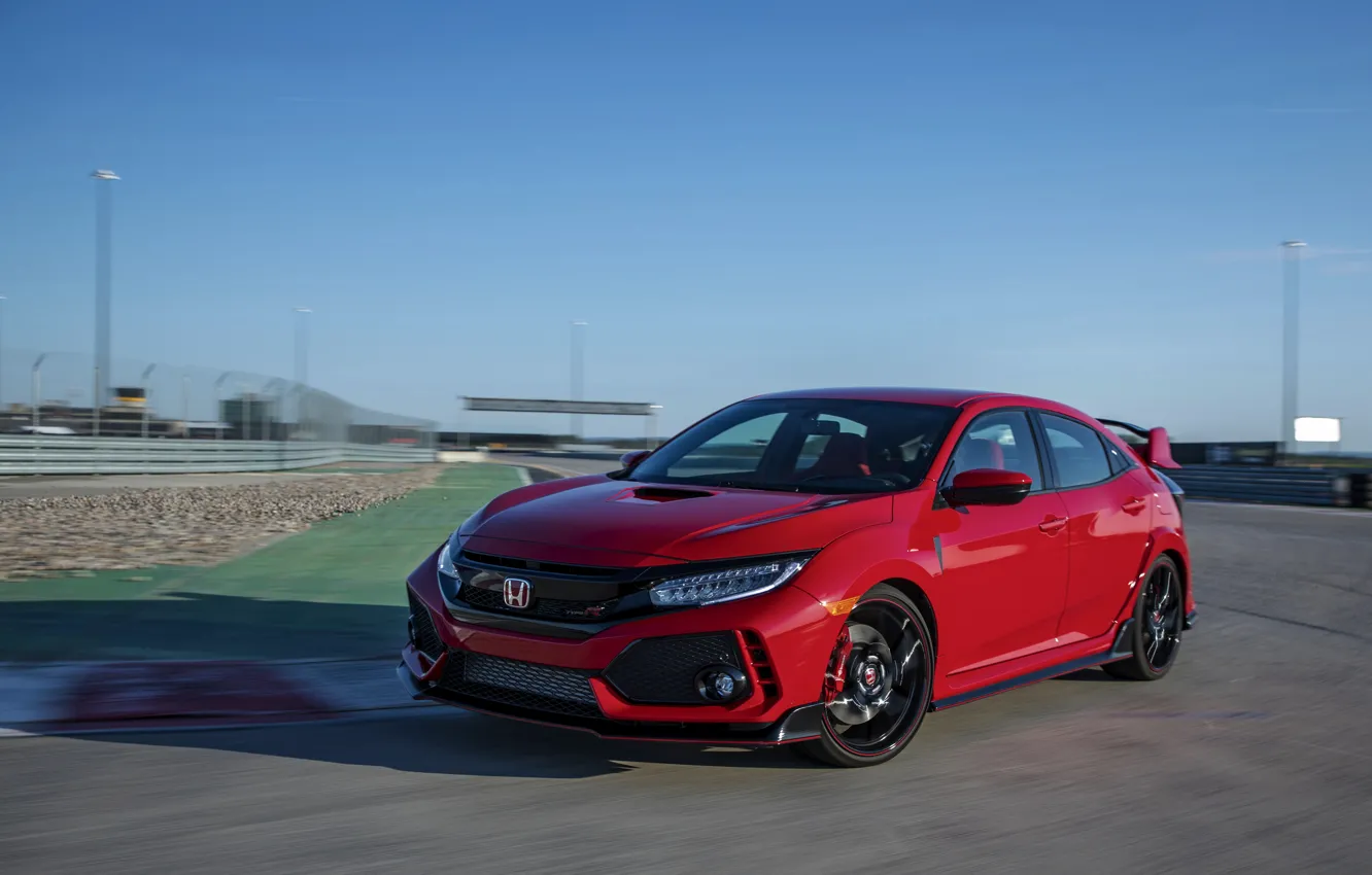 Фото обои красный, скорость, трасса, Honda, хэтчбэк, пятидверный, 2019, Civic Type R