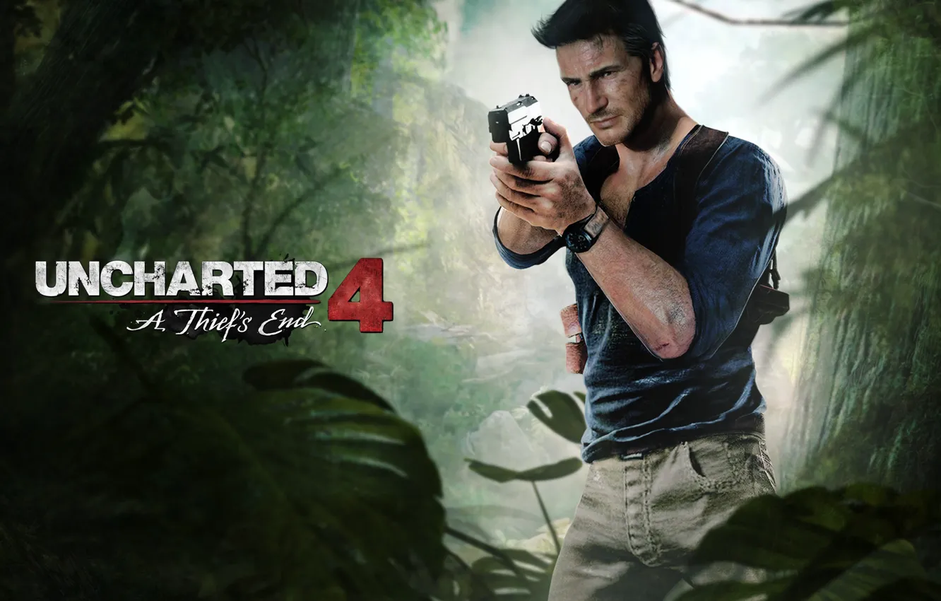 Фото обои пистолет, мужчина, game, fan art, Nathan Drake, Naughty Dog, PlayStation, PS4