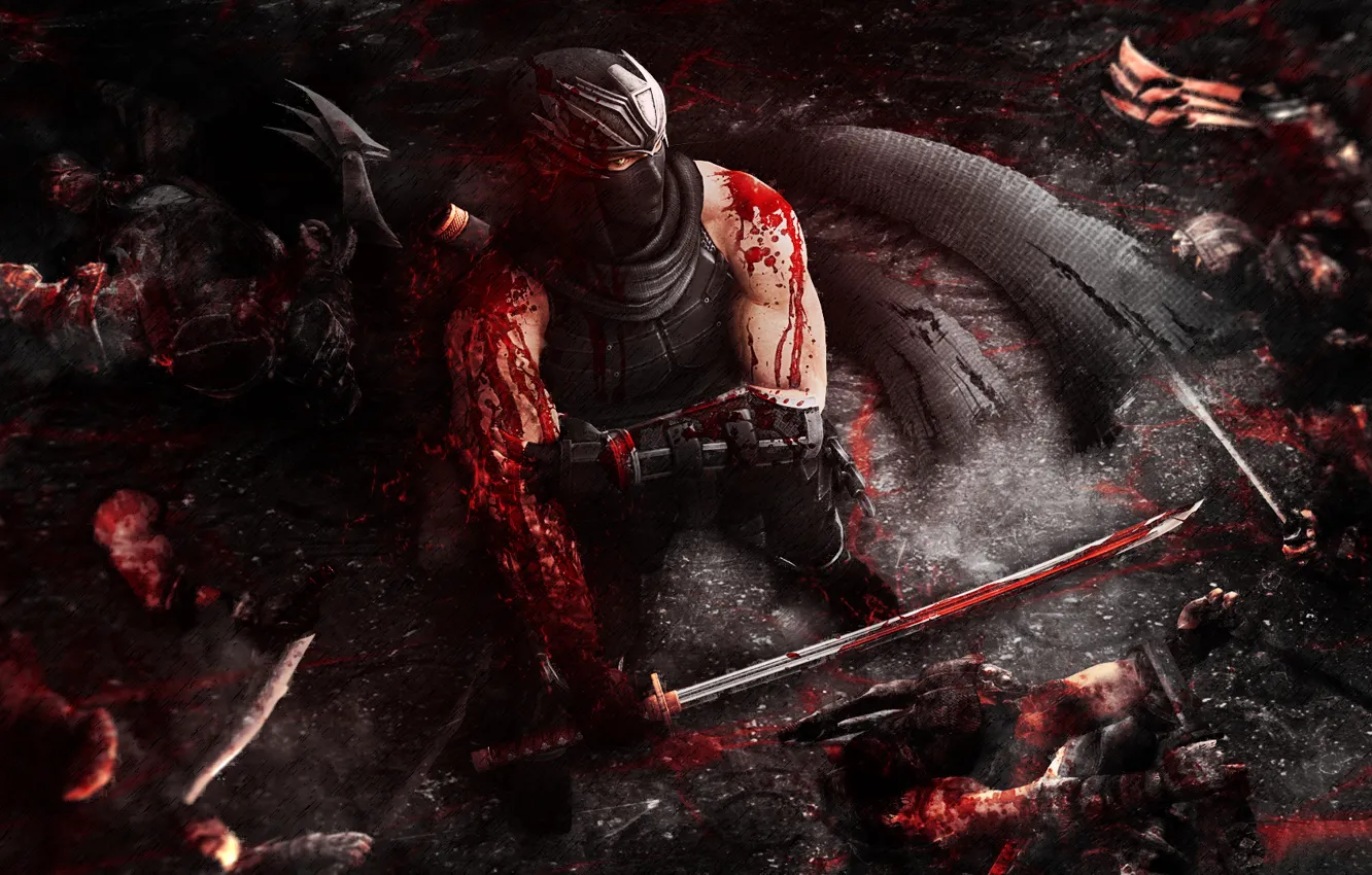 Фото обои Ryu Hayabusa, Sword, Video Game, Tecmo Koei, Team Ninja, Blood, Modern Day Ninja, Ultimate Ninja