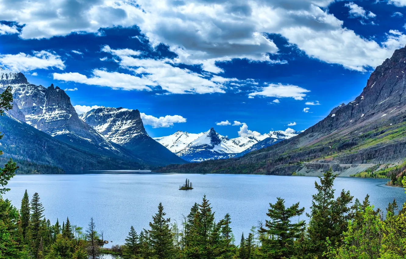 Фото обои park, lake, national, glacier, saint mary