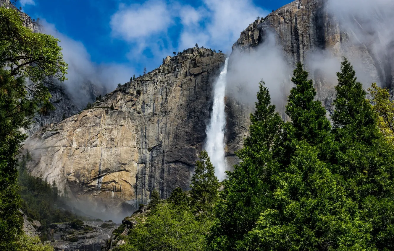 Фото обои Водопад, Скала, Высота
