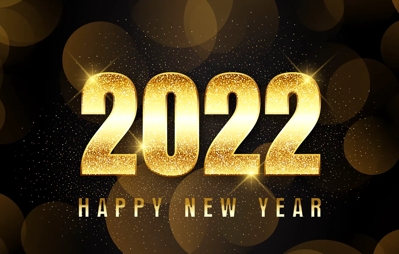Фото обои золото, Новый год, golden, черный фон, new year, happy, decoration, sparkling