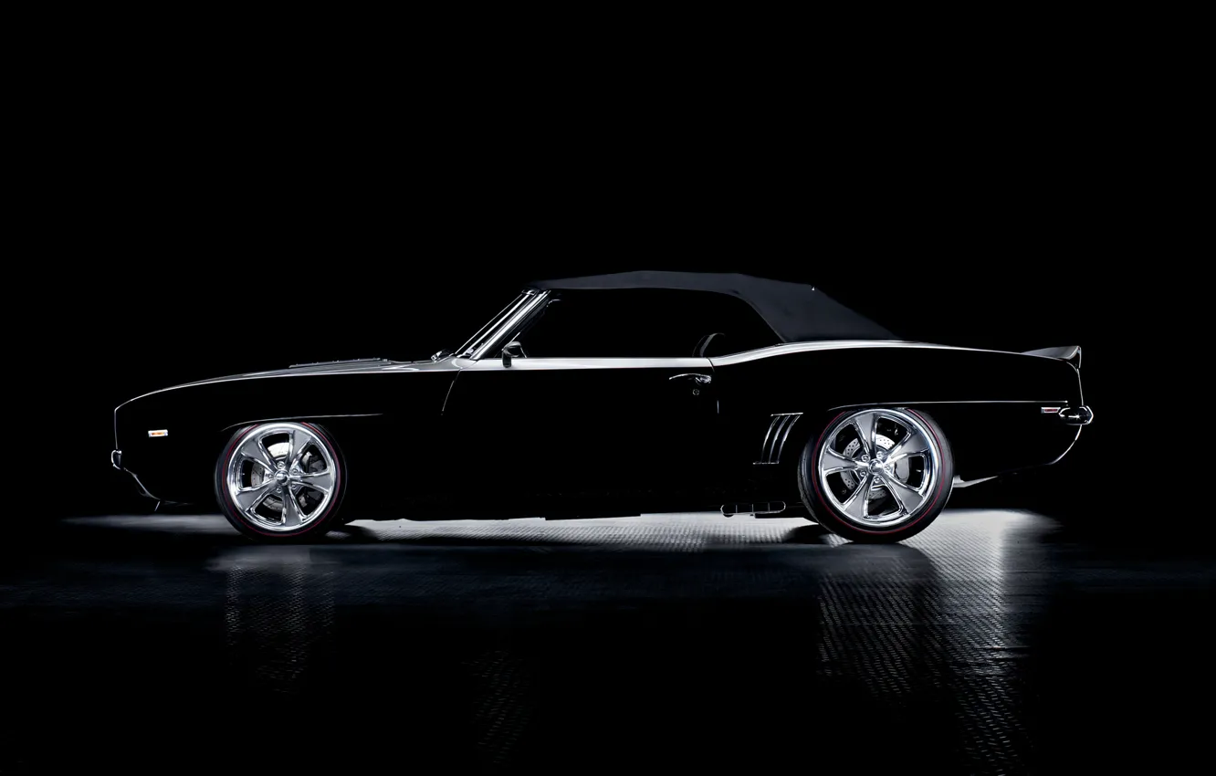 Фото обои чёрный, Chevrolet, Camaro, кабриолет, шевроле, мускул кар, black, muscle car