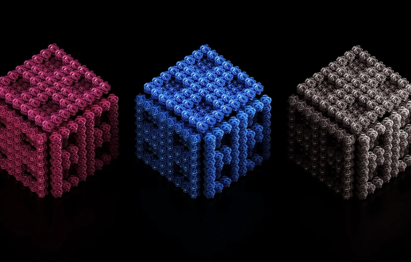 Фото обои кубики, трио, чёрный фон