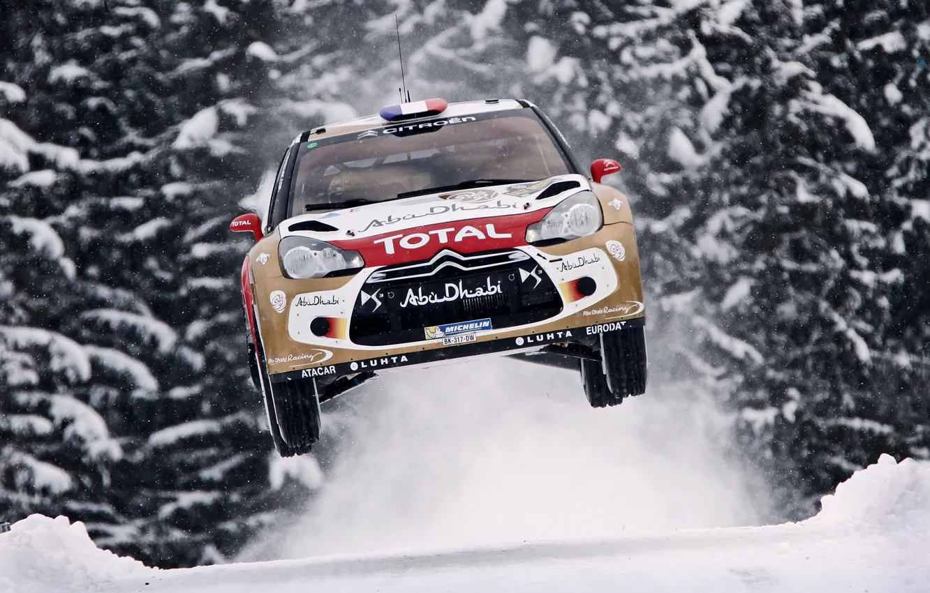 Фото обои Снег, Машина, Скорость, Ситроен, Citroen, DS3, WRC, Rally