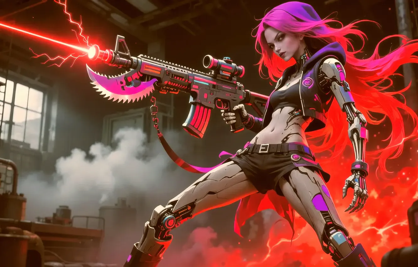Фото обои Cyberpunk, Girl, Blades, Plasma