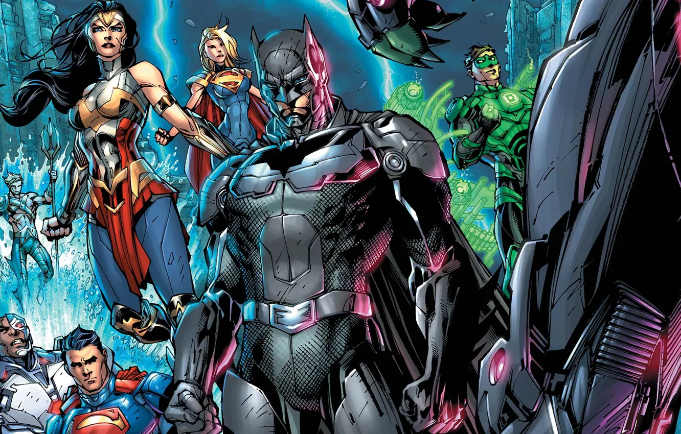 Фото обои fantasy, Wonder Woman, Batman, comics, Green Lantern, Superman, artwork, superheroes