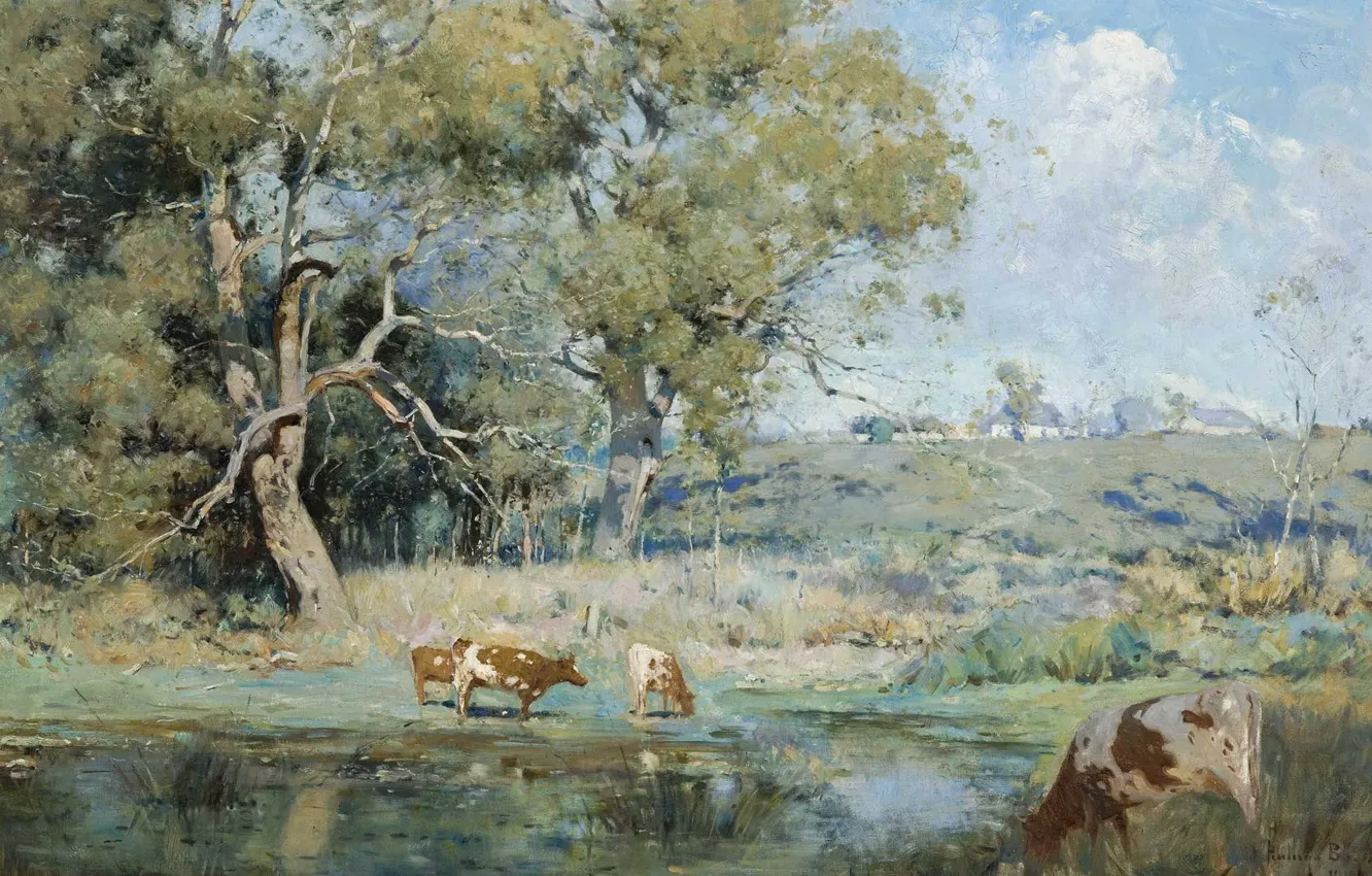 Фото обои пейзаж, картина, коровы, 1910, Penleigh Boyd, Пенлей Бойд, Усадьба Бойдов в Ярра Глен