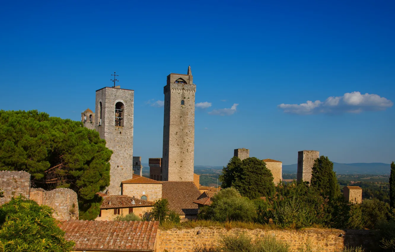 Фото обои Италия, башни, Тоскана, Сан-Джиминьяно