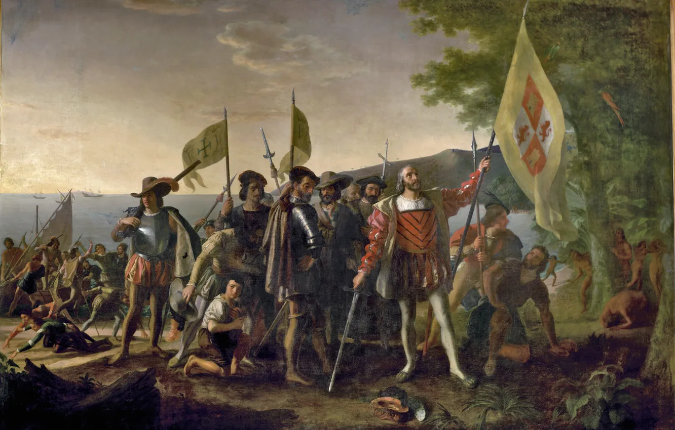 Фото обои картина, живопись, painting, Landing of Columbus