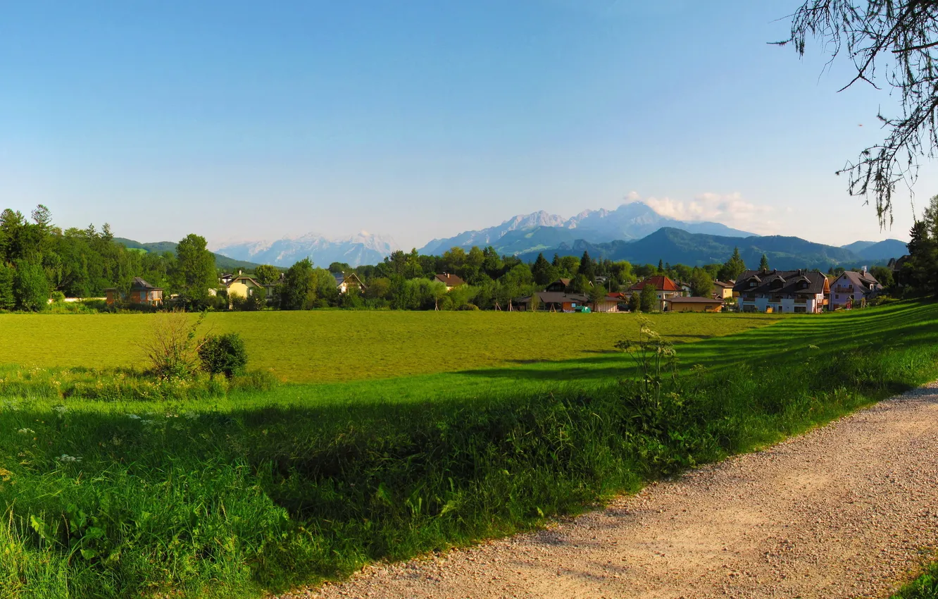 Фото обои поле, пейзаж, горы, дома, Austria, Зальцбург, природа., Salsburg