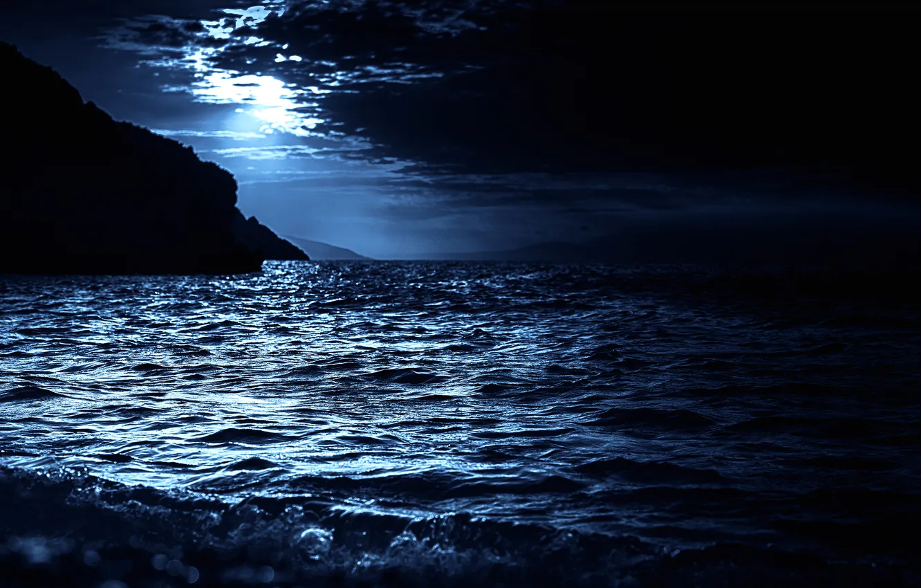 Фото обои море, небо, горы, тучи, вечер