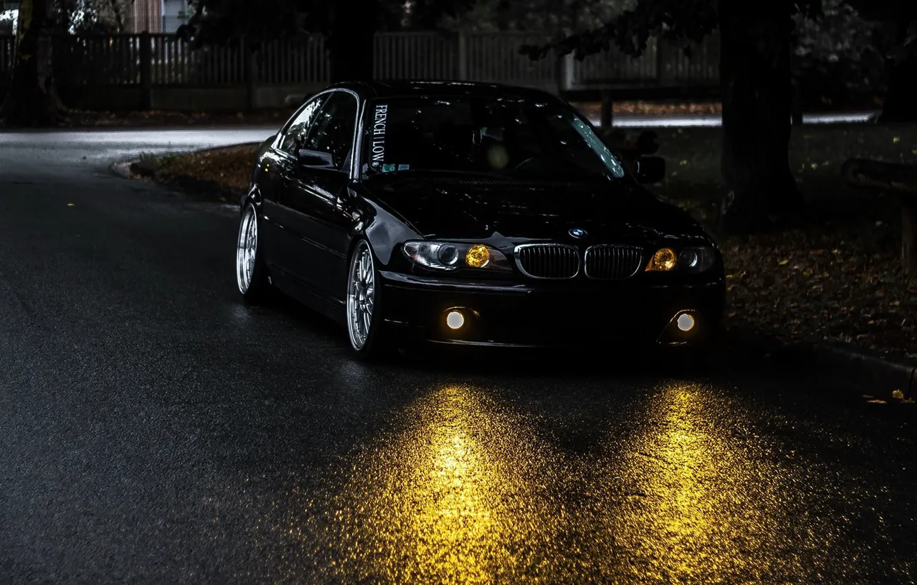 Фото обои BMW, чёрная, диски, Coupe, E46