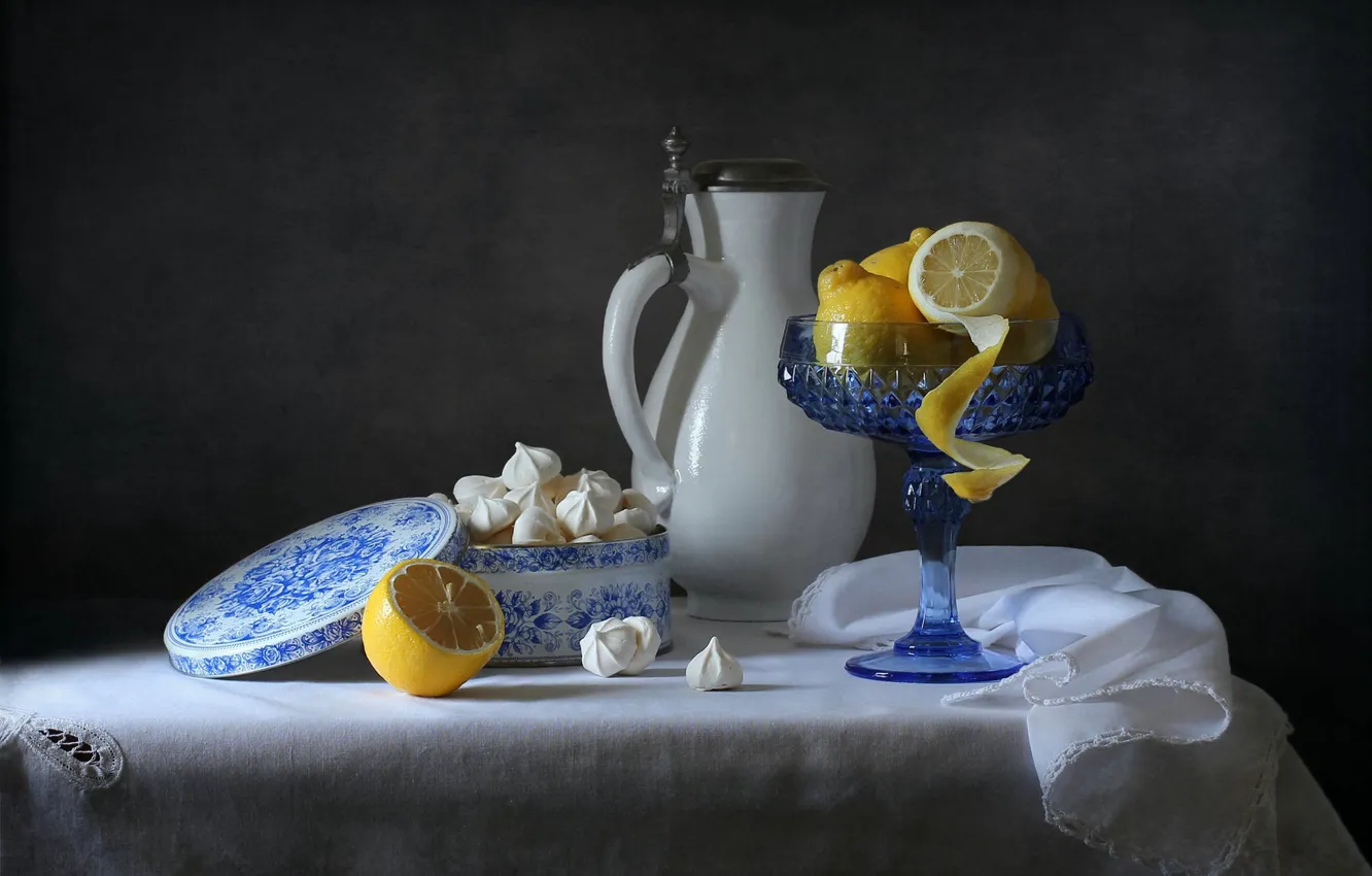 Фото обои лимон, кувшин, меренга