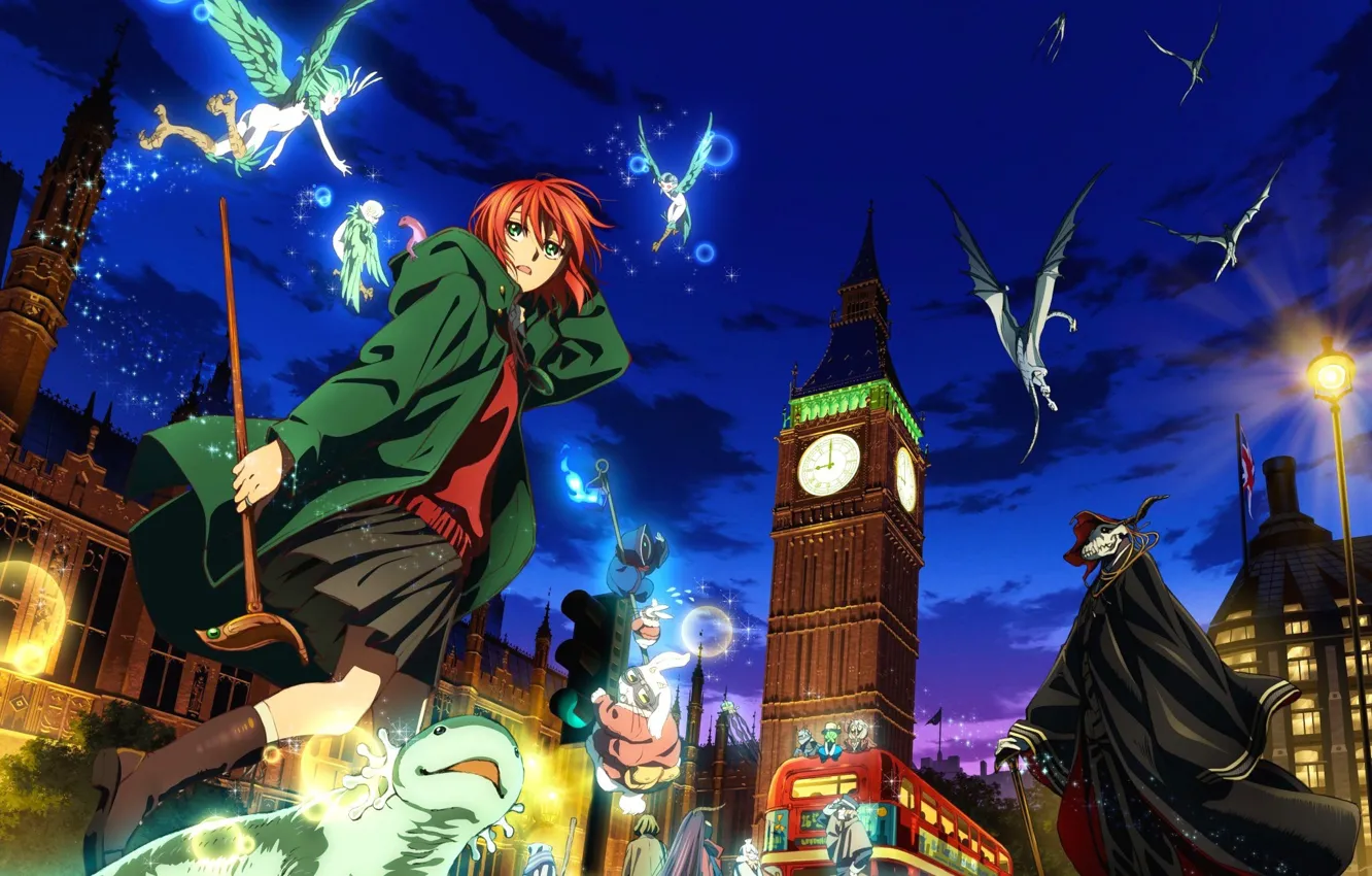 Фото обои kawaii, skull, red, sky, red hair, anime, cloud, redhead