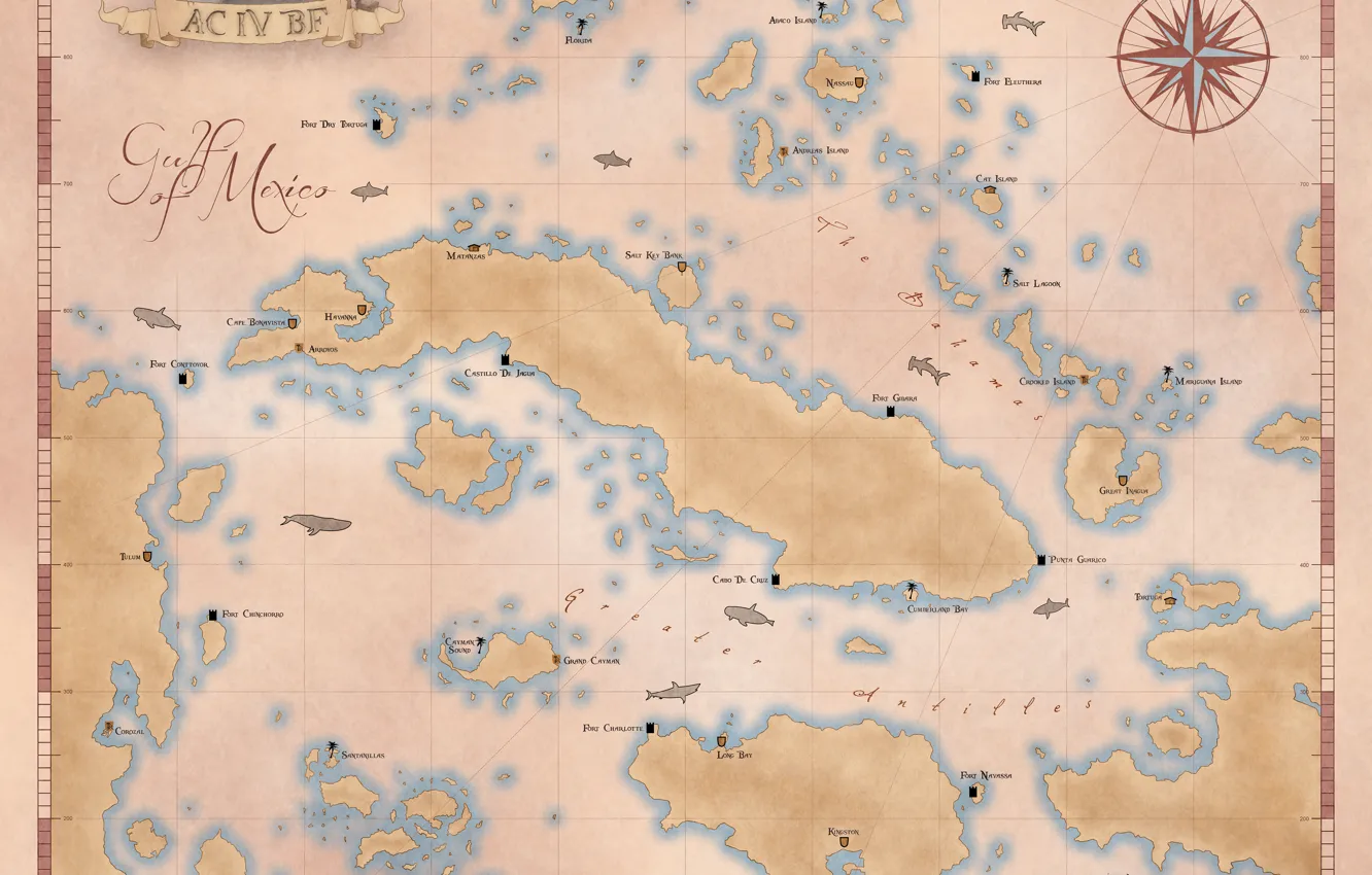 Фото обои карта, map, Black Flag, Assassin's creed 4