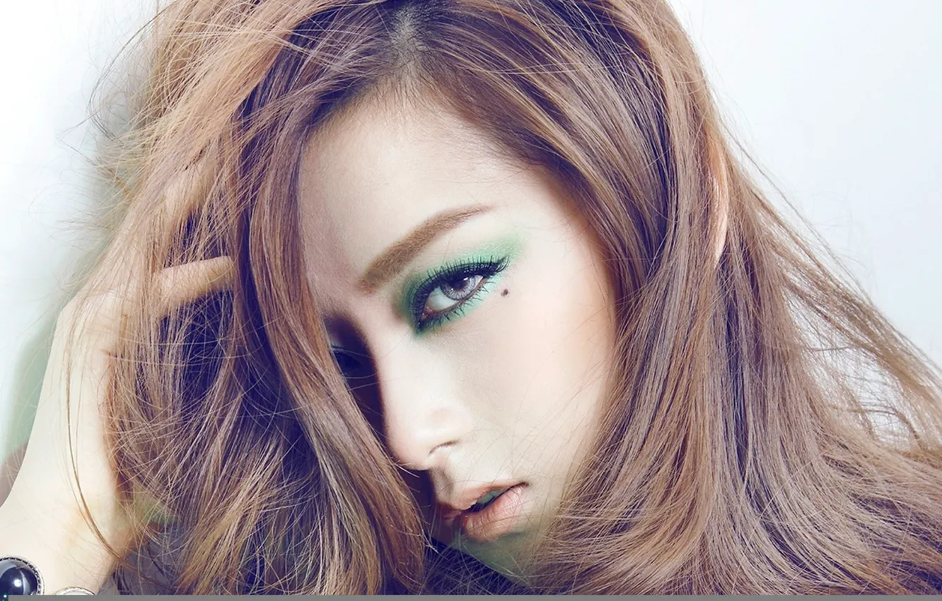 Фото обои девушка, лицо, макияж, блондинка, азиатка