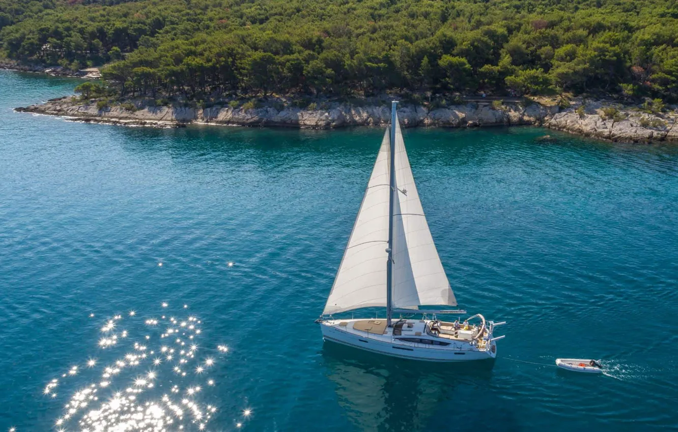 Фото обои море, побережье, лодка, яхта, паруса, плавание, boat Oceanis-55-ext-12