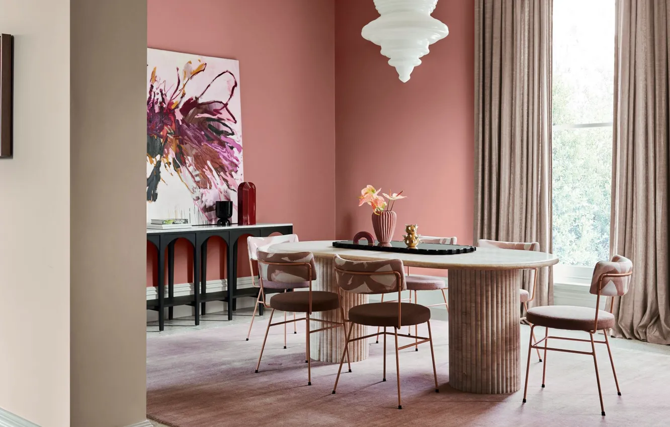 Фото обои дизайн, стиль, комната, интерьер, столовая, цветовая гамма, Color trends of the 2023 year, Dulux colour …