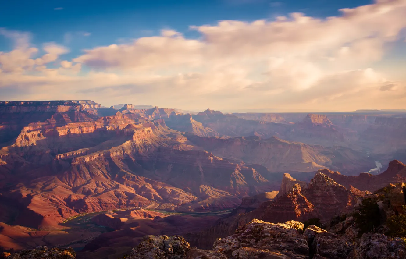 Фото обои USA, sky, Arizona, view, clouds, sunrise, Grand Canyon, Colorado