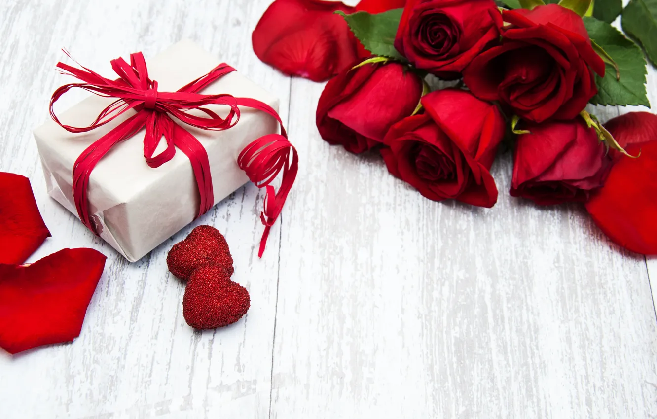 Фото обои любовь, подарок, розы, сердечки, красные, red, love, romantic