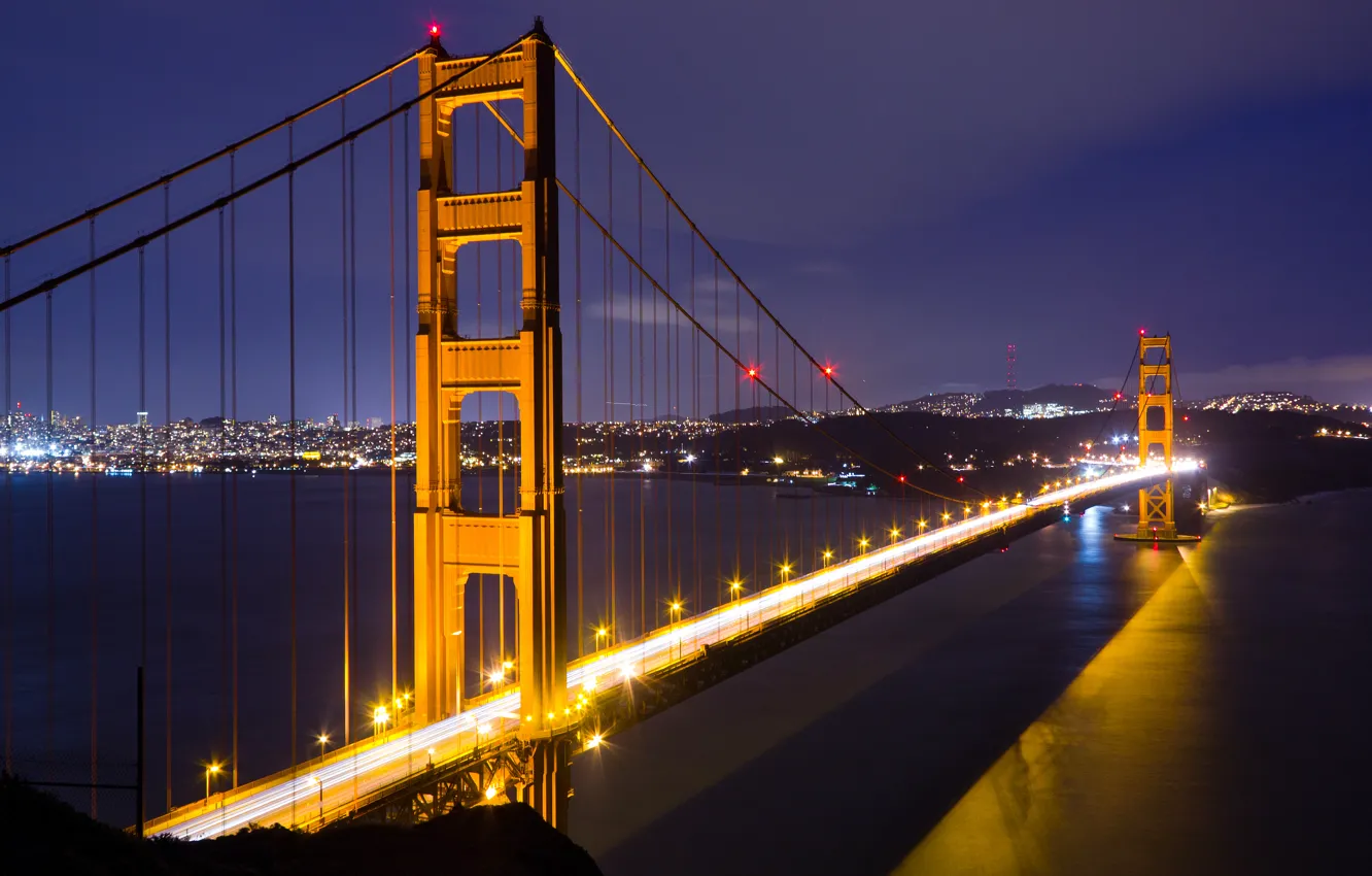 Фото обои ночь, Сан-Франциско, bridge, night, San Francisco, Golden Gate, мост Золотые ворота