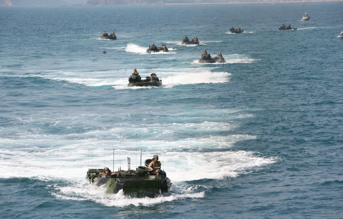 Фото обои beach, training, amphibious vehicle, amphibious, dressage, armored vehicles, amphibious landing, sea soldiers