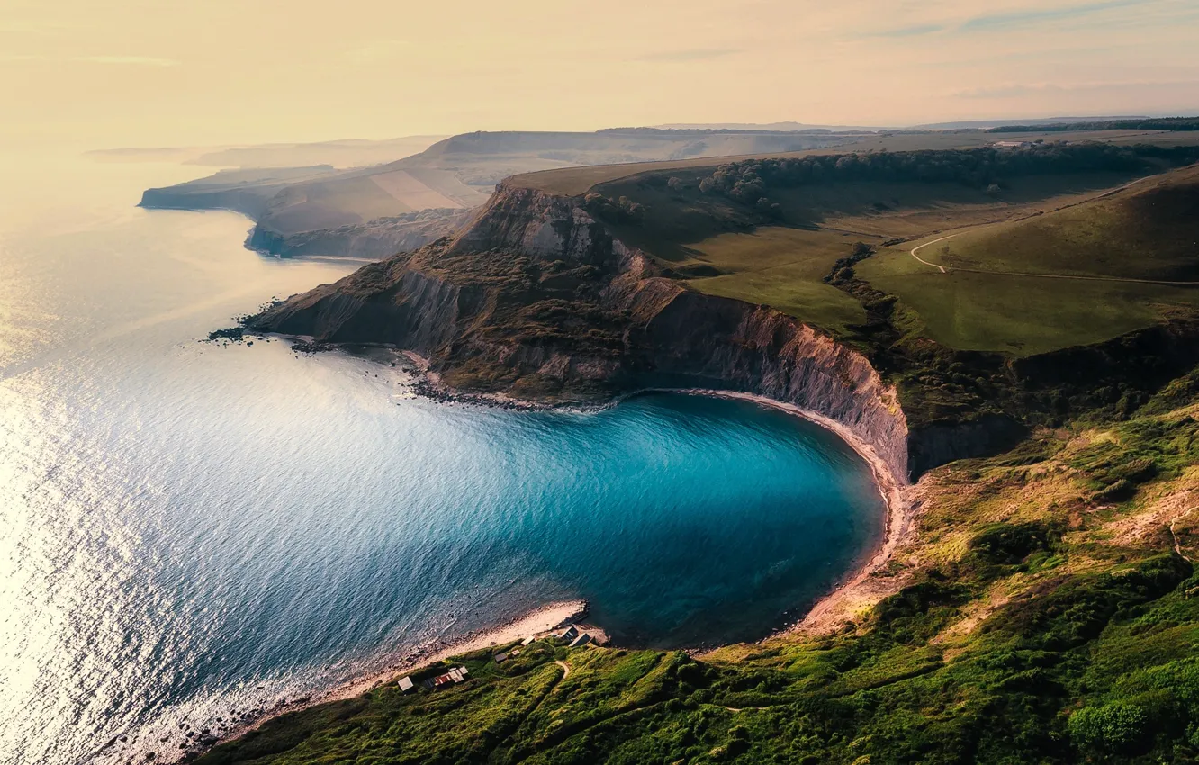 Фото обои море, скалы, побережье, панорама, вид сверху, плато