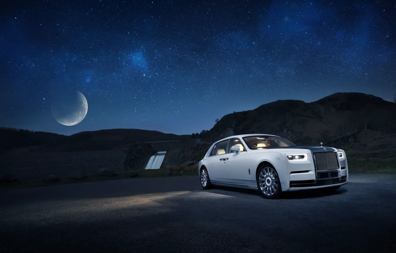 Фото обои машина, небо, вода, луна, звёзды, Rolls-Royce, Phantom, Tranquillity