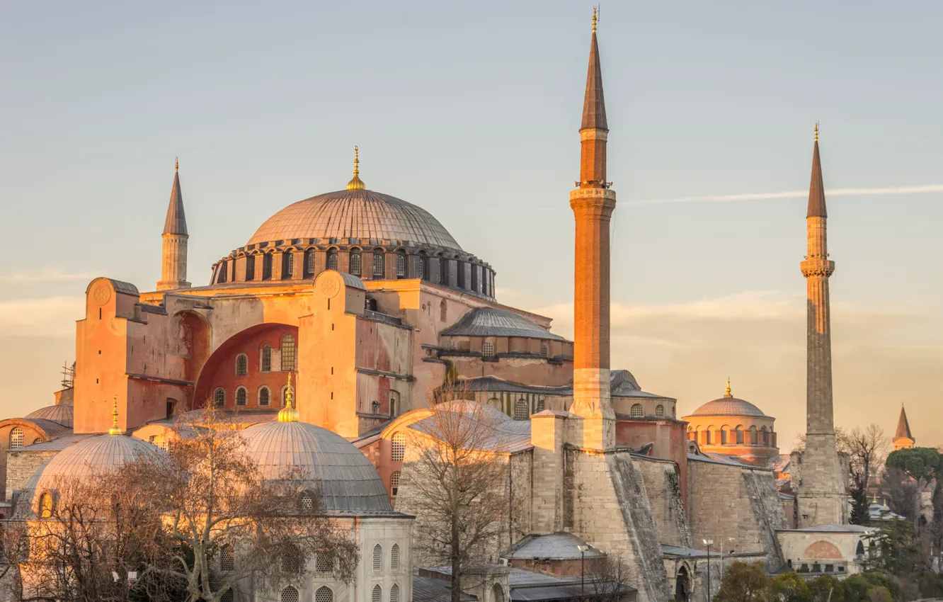 Фото обои солнце, рассвет, башни, храм, мечеть, архитектура, Стамбул, Турция