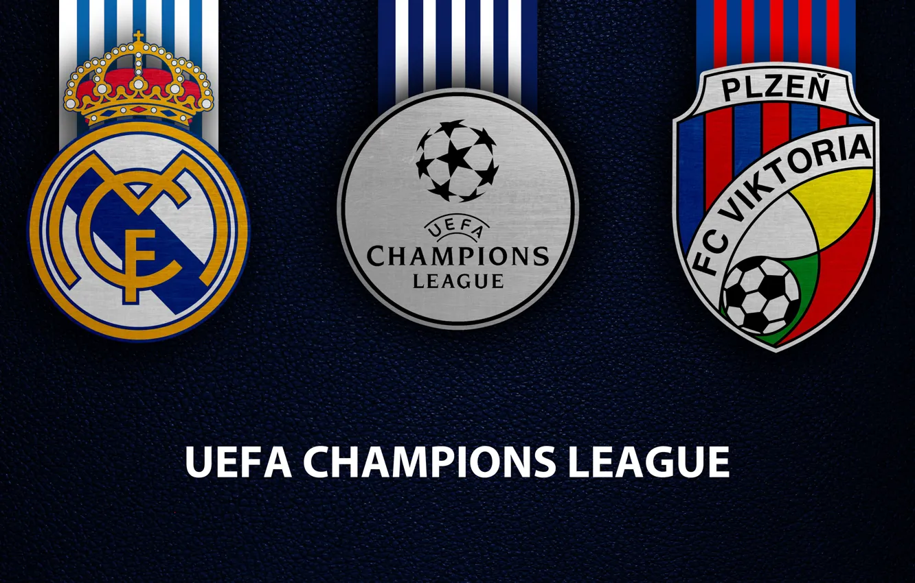 Фото обои wallpaper, sport, logo, football, Real Madrid, UEFA Champions League, Viktoria Plzen, Real Madrid vs Viktoria …