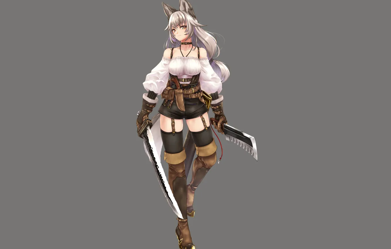 Фото обои девушка, аниме, арт, серый фон