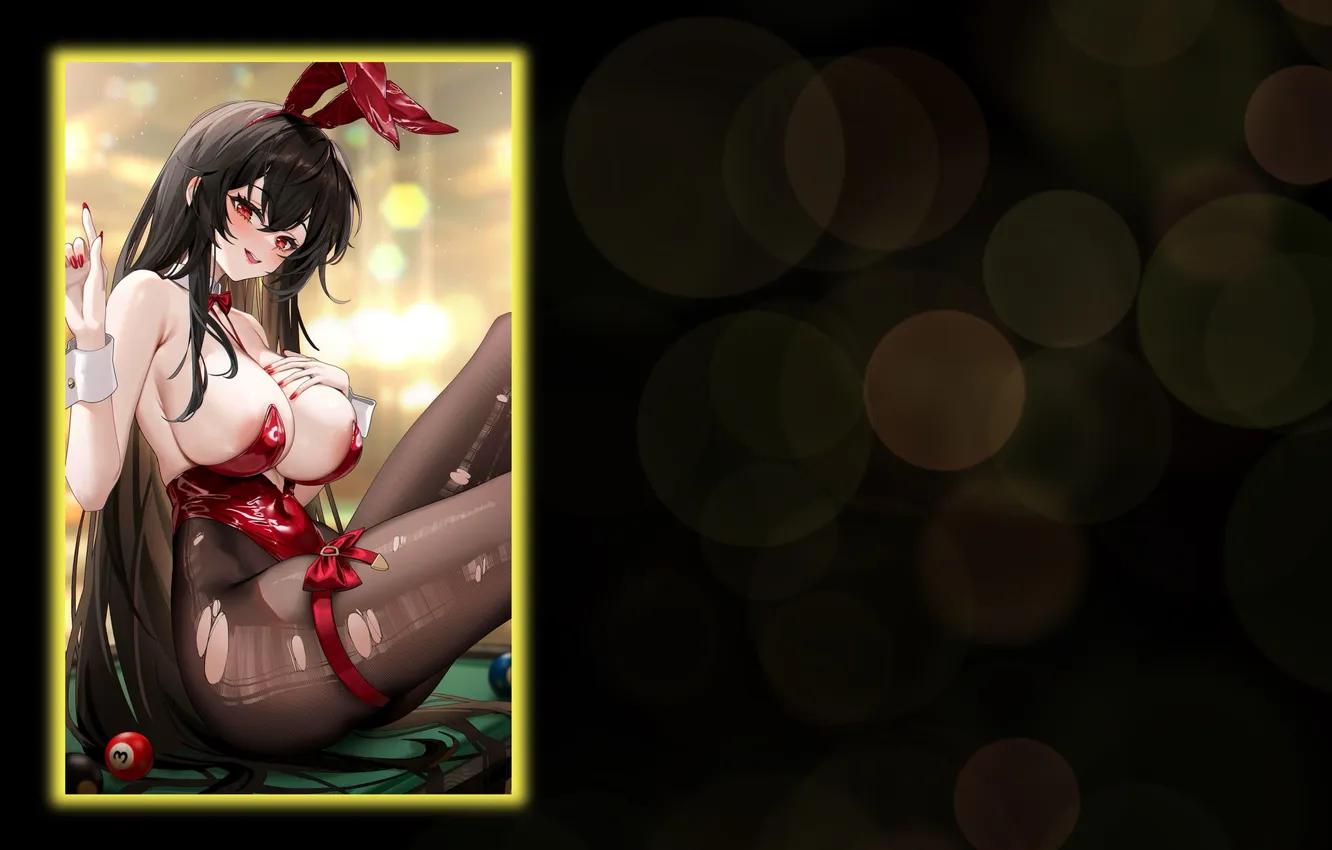 Фото обои red, girl, hot, sexy, cleavage, boobs, anime, stockings