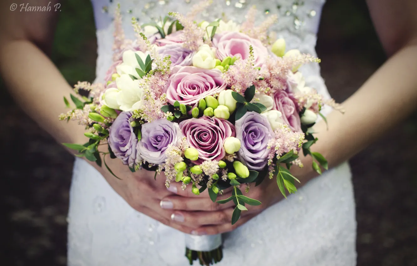 Фото обои розы, букет, невеста