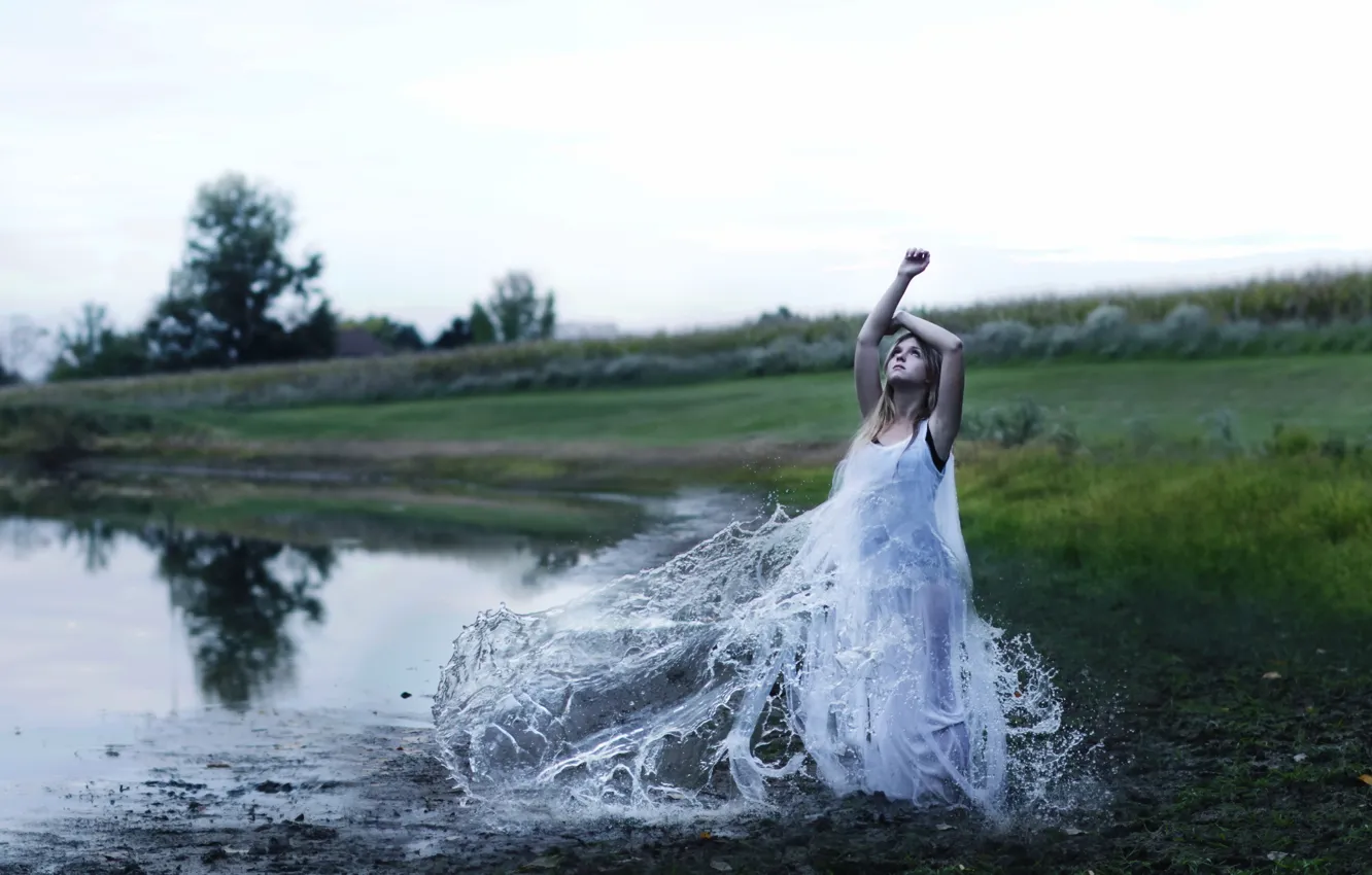 Фото обои вода, девушка, брызги