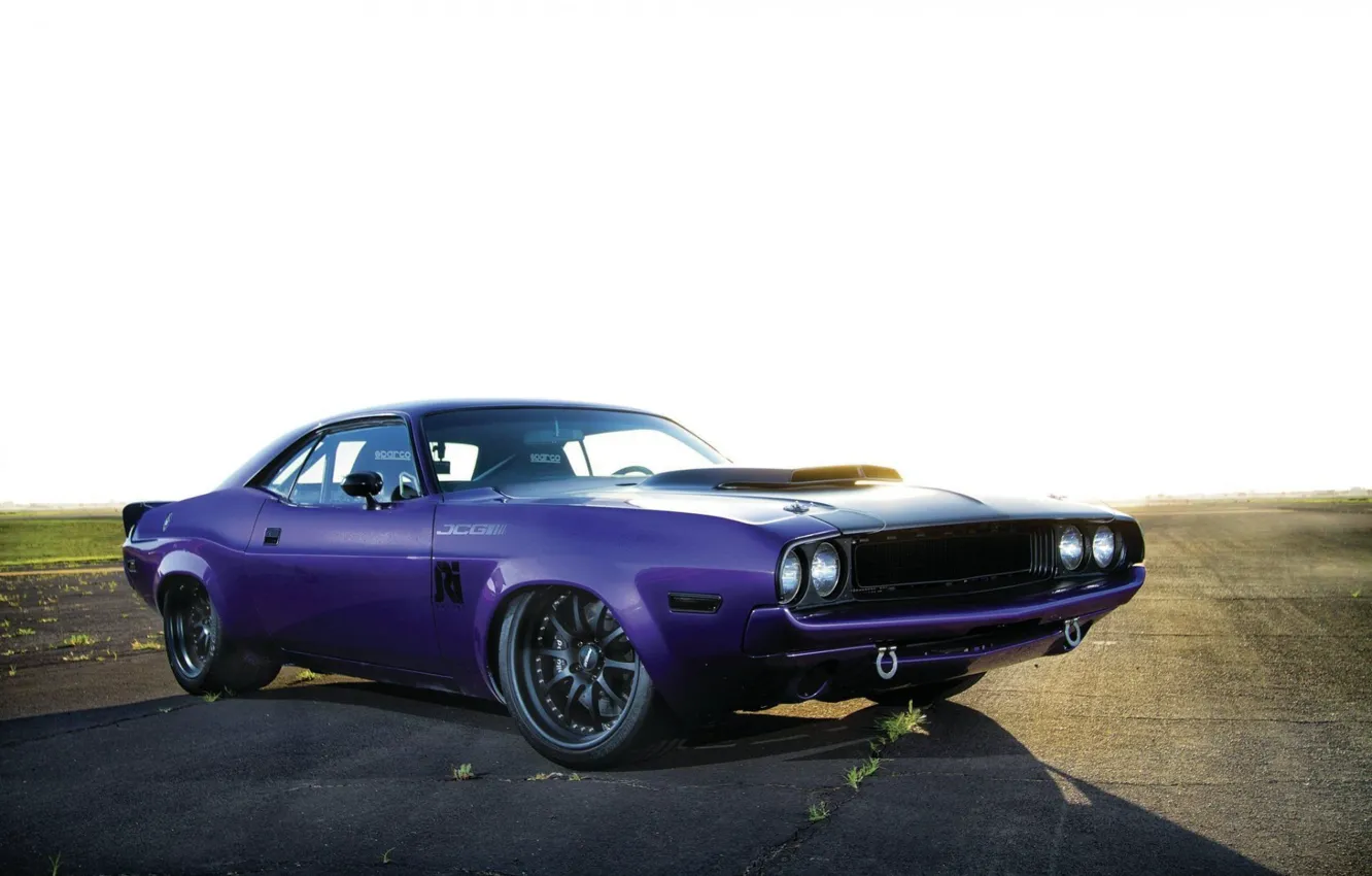 Фото обои Dodge, Challenger, Purple, 1970, Custom, Race Muscle Car
